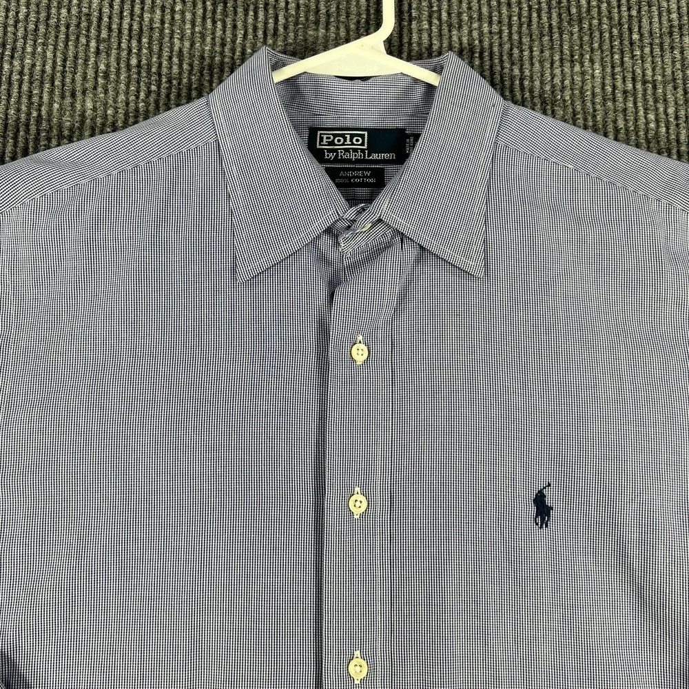 Polo Ralph Lauren Shirt Mens 16.5 34/35 Blue‎ Check Long Sleeve Button Up Andrew